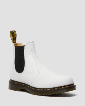 Botas Chelsea Dr Martens 2976 Yellow Stitch Smooth Leather Mujer Blancos | 84486963