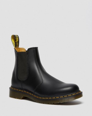 Botas Chelsea Dr Martens 2976 Yellow Stitch Smooth Leather Mujer Negros | 29468388