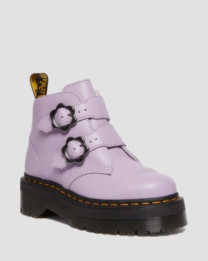 Botas Plataforma Dr Martens Devon Flower Buckle Leather Mujer Morados | 89641021
