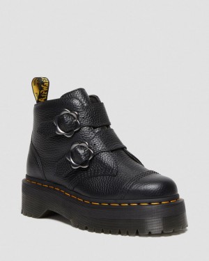 Botas Plataforma Dr Martens Devon Flower Buckle Leather Mujer Negros | 31315659