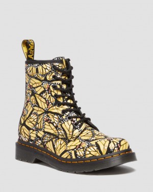 Botas con Cordones Dr Martens 1460 Butterfly Print Suede Mujer Amarillos | 87191849