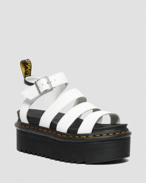 Sandalias Dr Martens Blaire Hydro Leather Platform Strap Mujer Blancos | 23725913