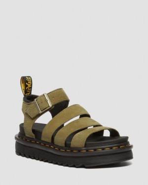 Sandalias Dr Martens Blaire Tumbled Nubuck Leather Mujer Verde Oliva | 15863719