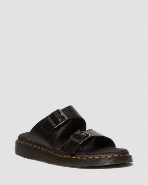 Sandalias Dr Martens Josef Analine Leather Buckle Slide Mujer Negros | 50106939