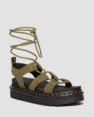 Sandalias Dr Martens Nartilla Tumbled Nubuck Leather Gladiator Mujer Verde Oliva | 73199079