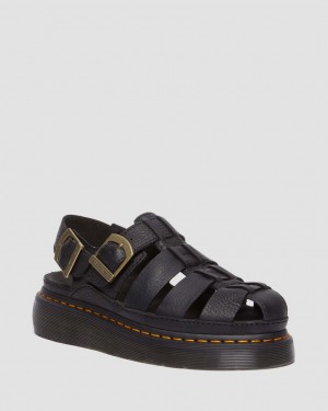 Sandalias Dr Martens Wrenlie Grizzly Leather Fisherman Mujer Negros | 85541993