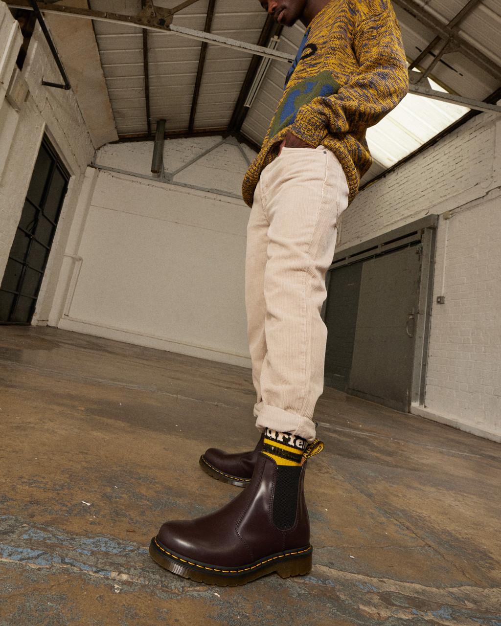 Botas Chelsea Dr Martens 2976 Yellow Stitch Smooth Leather Mujer Vino | 35040517
