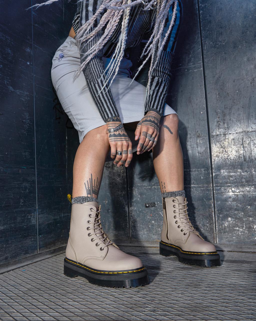 Botas Dr Martens Jadon III Pisa Leather Platforms Mujer Beige | 84250053
