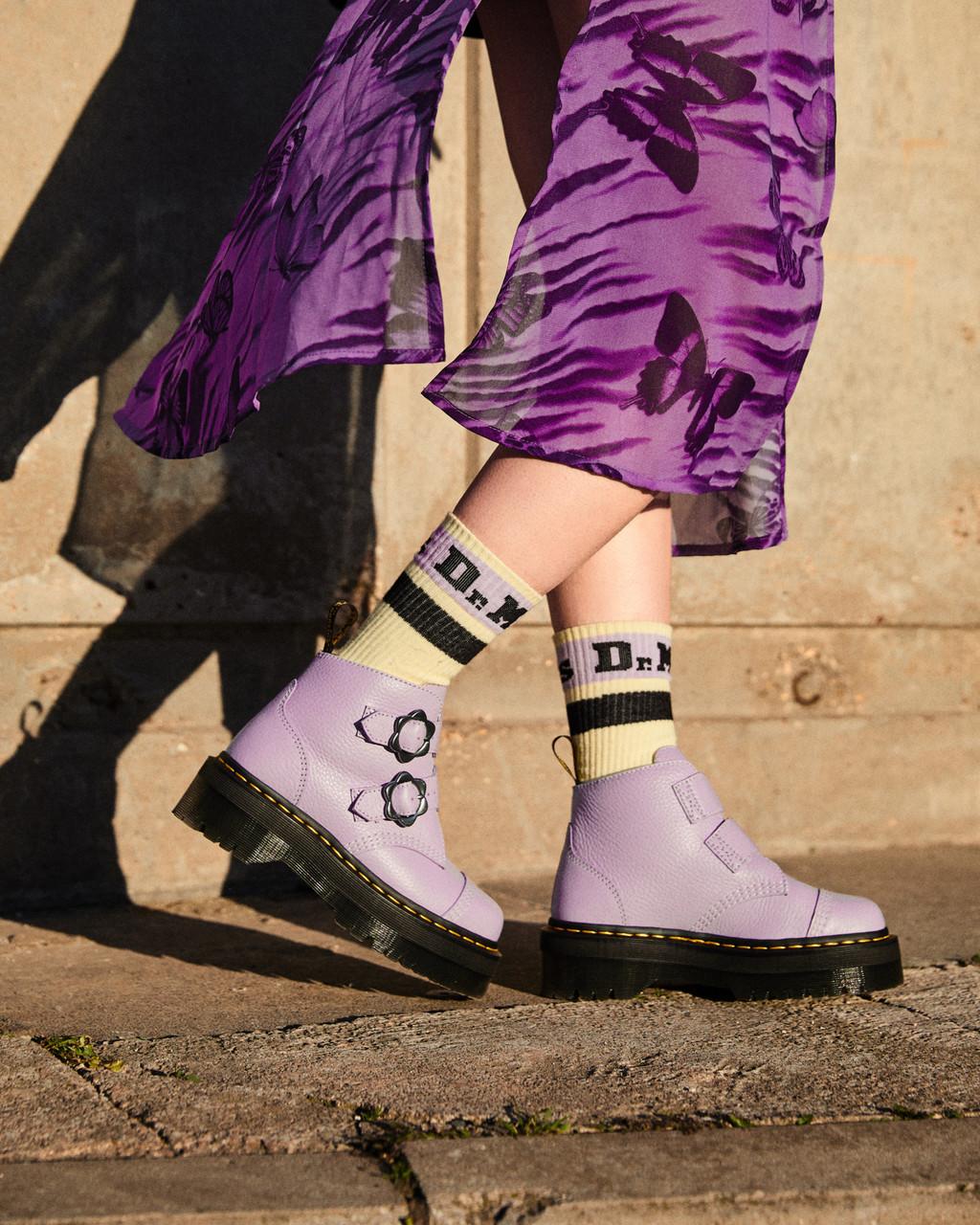 Botas Plataforma Dr Martens Devon Flower Buckle Leather Mujer Morados | 89641021