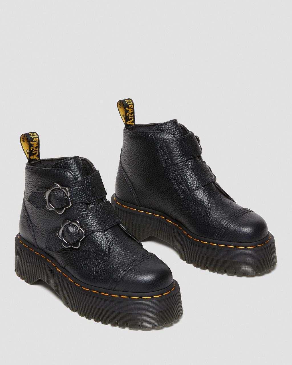 Botas Plataforma Dr Martens Devon Flower Buckle Leather Mujer Negros | 31315659