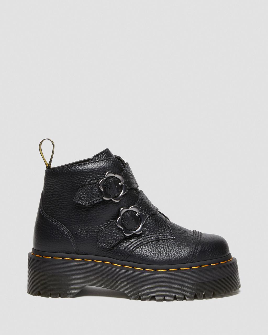 Botas Plataforma Dr Martens Devon Flower Buckle Leather Mujer Negros | 31315659