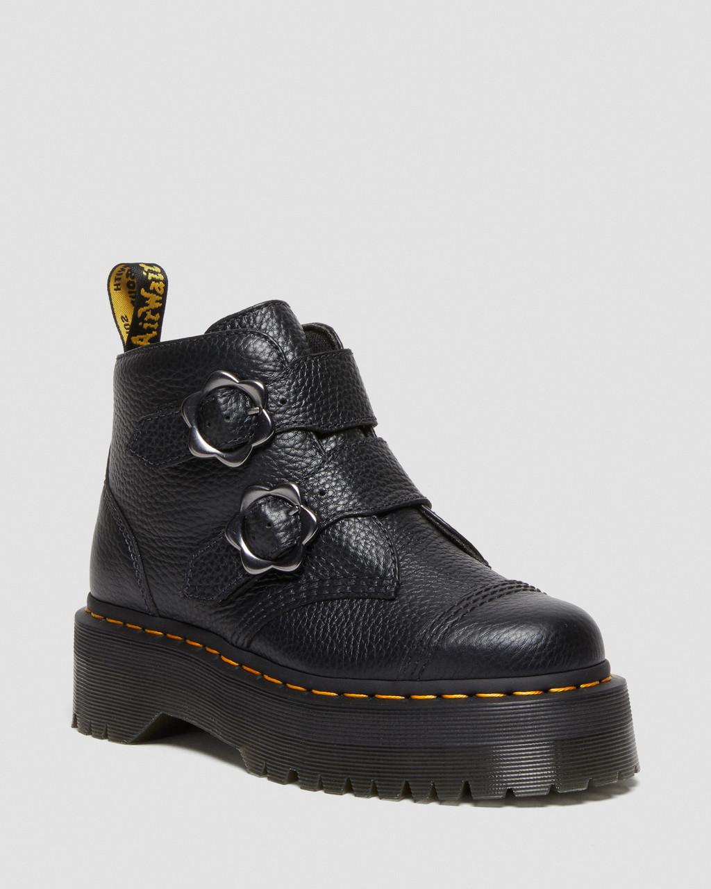 Botas Plataforma Dr Martens Devon Flower Buckle Leather Mujer Negros | 31315659