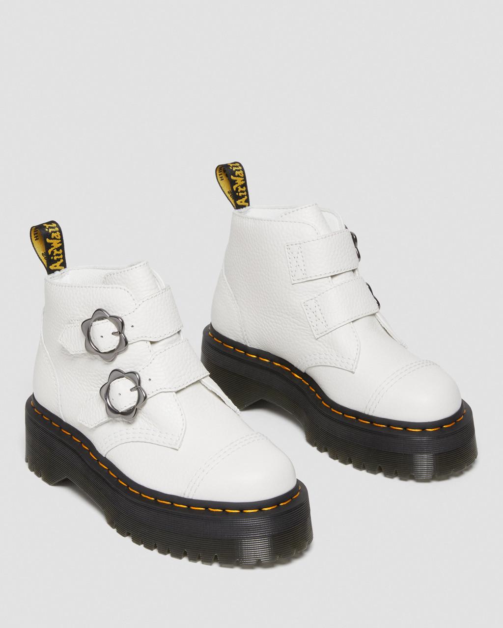 Botas Plataforma Dr Martens Devon Flower Buckle Leather Mujer Blancos | 94030686