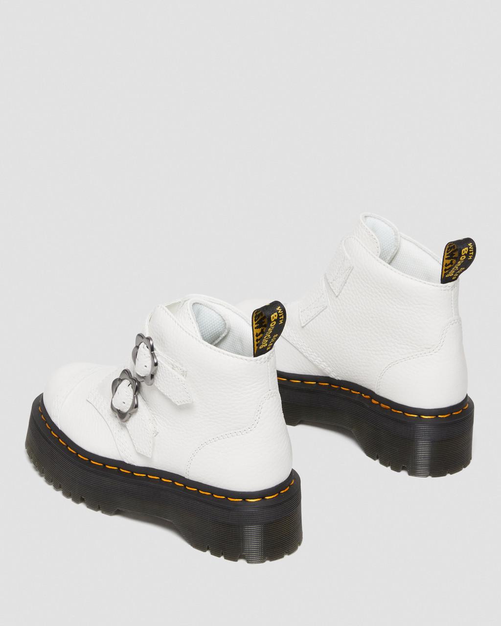 Botas Plataforma Dr Martens Devon Flower Buckle Leather Mujer Blancos | 94030686