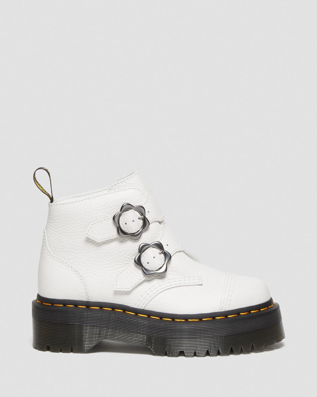 Botas Plataforma Dr Martens Devon Flower Buckle Leather Mujer Blancos | 94030686