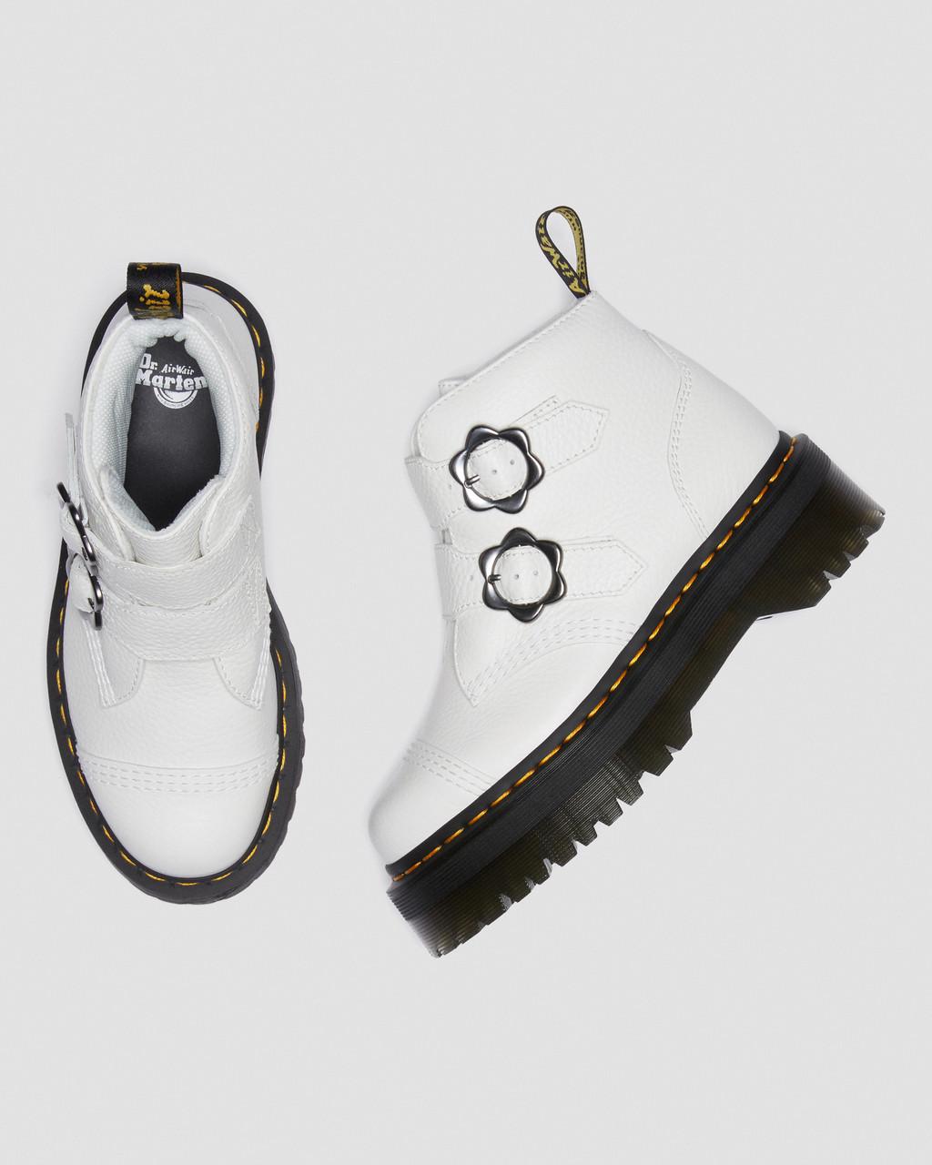 Botas Plataforma Dr Martens Devon Flower Buckle Leather Mujer Blancos | 94030686