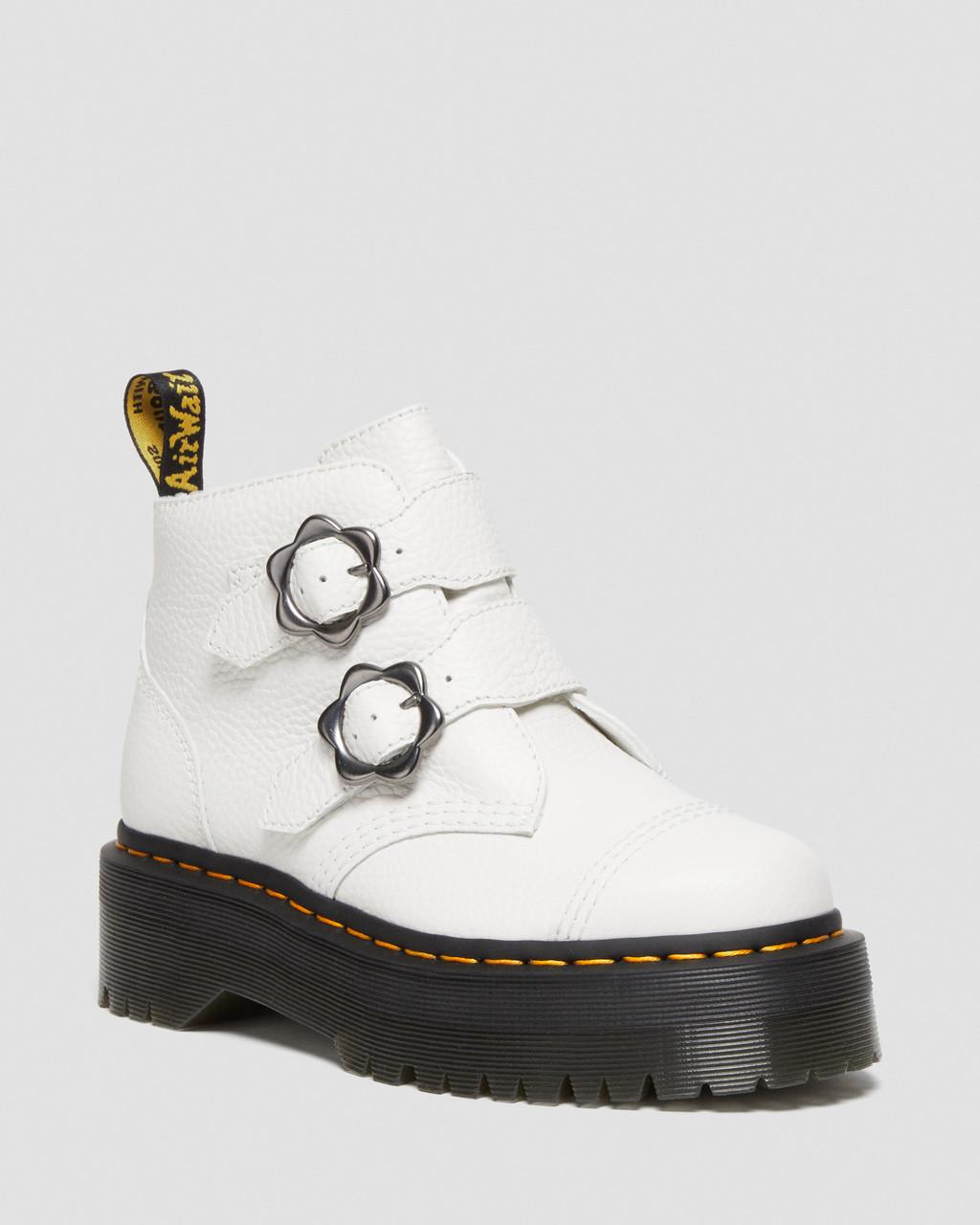 Botas Plataforma Dr Martens Devon Flower Buckle Leather Mujer Blancos | 94030686