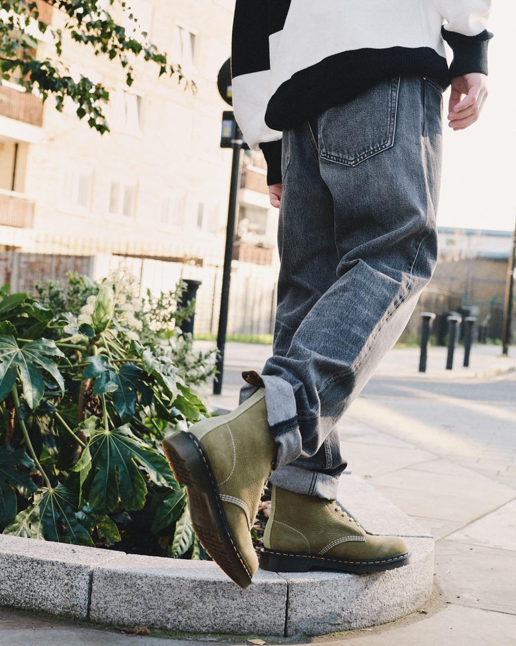 Botas con Cordones Dr Martens 1460 Tumbled Nubuck Leather Mujer Verde Oliva | 78745162
