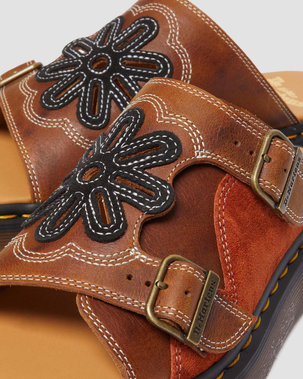 Chanclas Dr Martens Dayne Made in England Leather & Suede Applique Mujer Marrom | 89575529