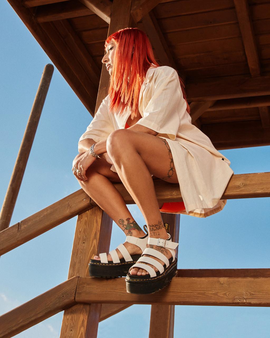 Sandalias Dr Martens Blaire Hydro Leather Platform Strap Mujer Blancos | 23725913