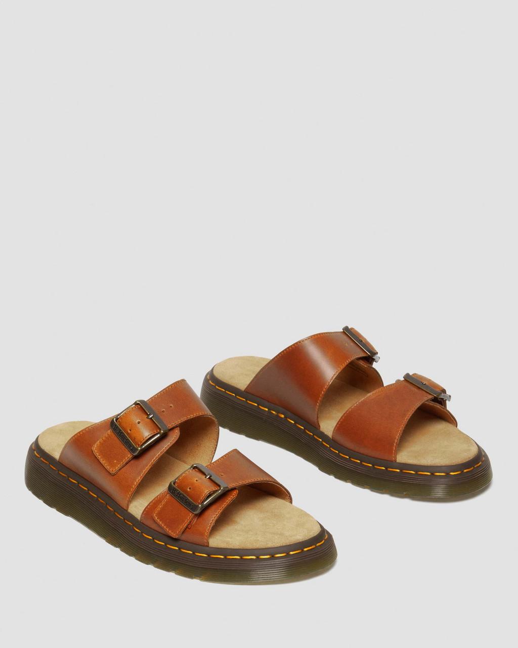 Sandalias Dr Martens Josef Analine Leather Buckle Slide Hombre Marrom | 80790474