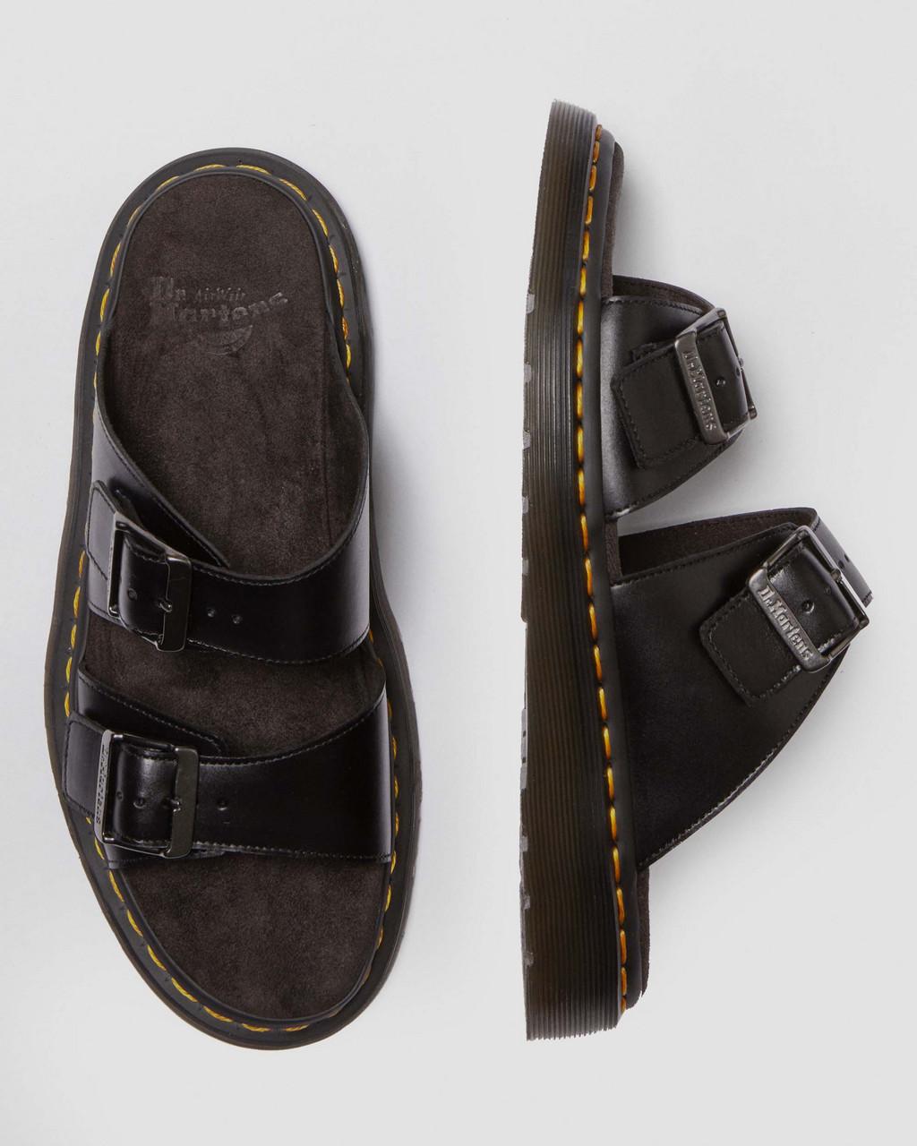Sandalias Dr Martens Josef Analine Leather Buckle Slide Hombre Negros | 59884637
