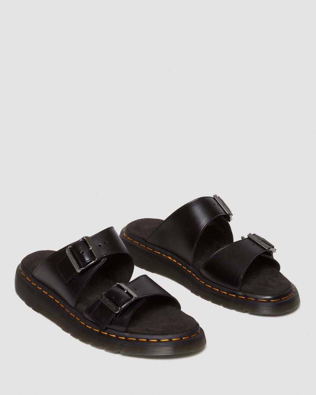 Sandalias Dr Martens Josef Analine Leather Buckle Slide Hombre Negros | 59884637