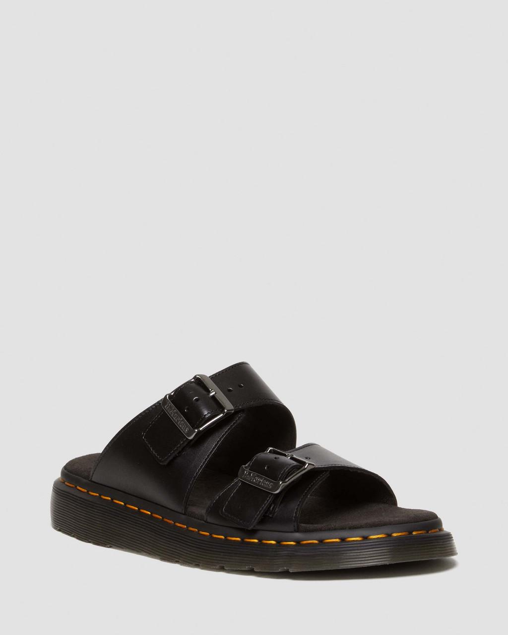 Sandalias Dr Martens Josef Analine Leather Buckle Slide Hombre Negros | 59884637