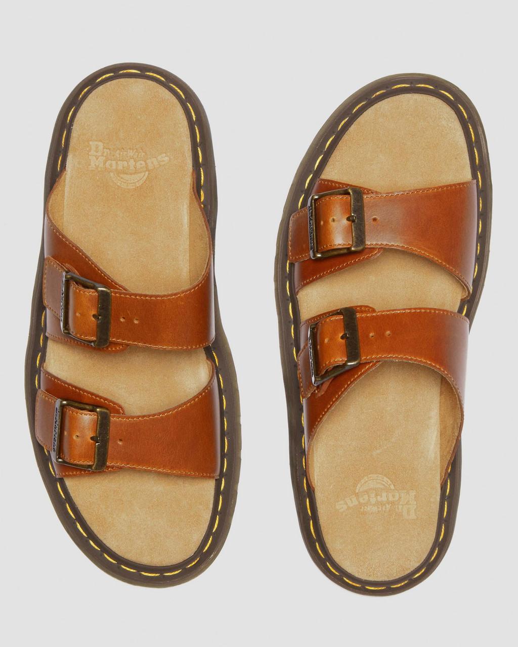 Sandalias Dr Martens Josef Analine Leather Buckle Slide Mujer Marrom | 55278299