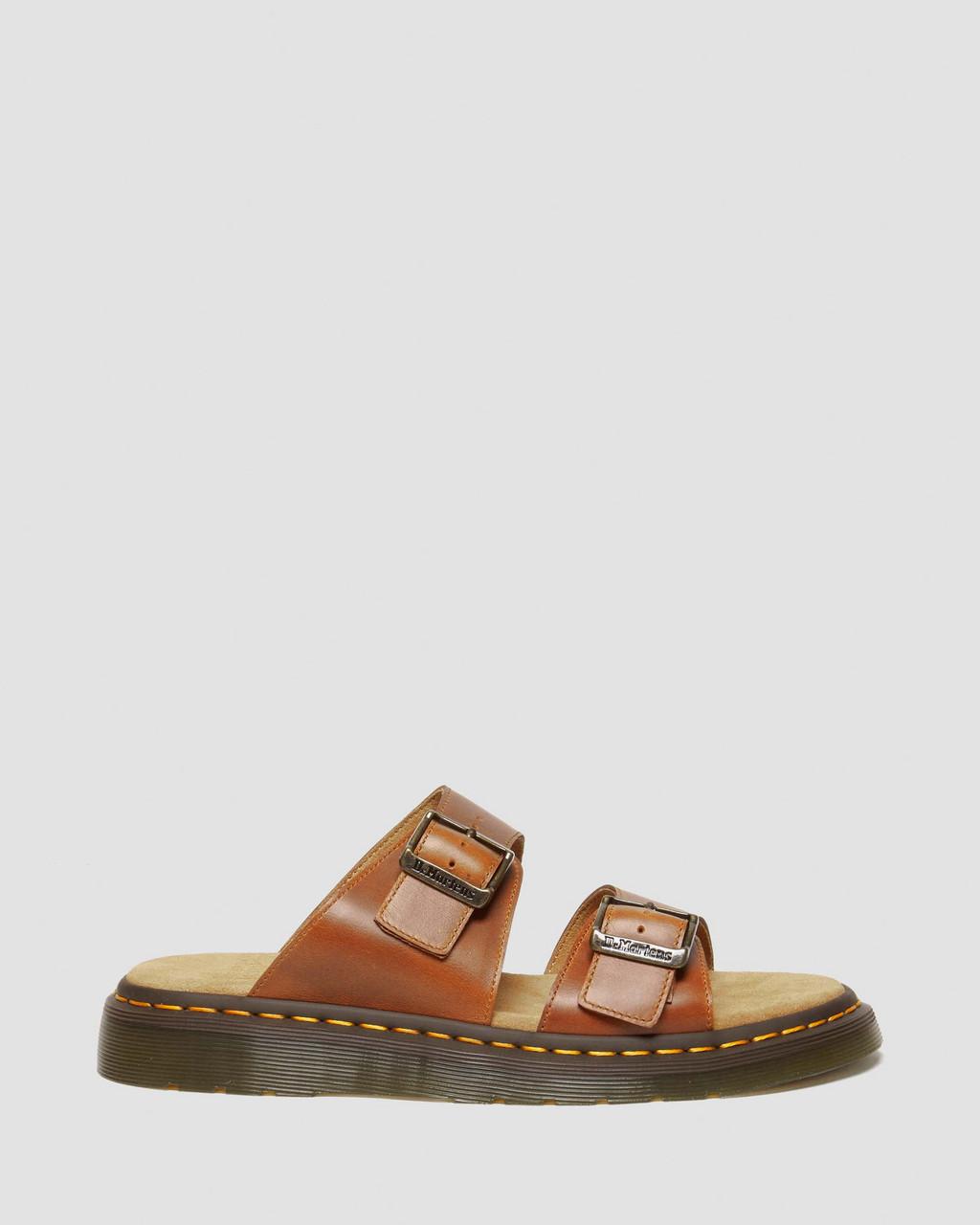 Sandalias Dr Martens Josef Analine Leather Buckle Slide Mujer Marrom | 55278299