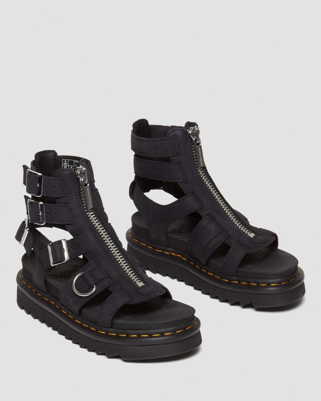 Sandalias Dr Martens Olson Tumbled Nubuck Leather Gladiator Zip Mujer Negros | 25615448