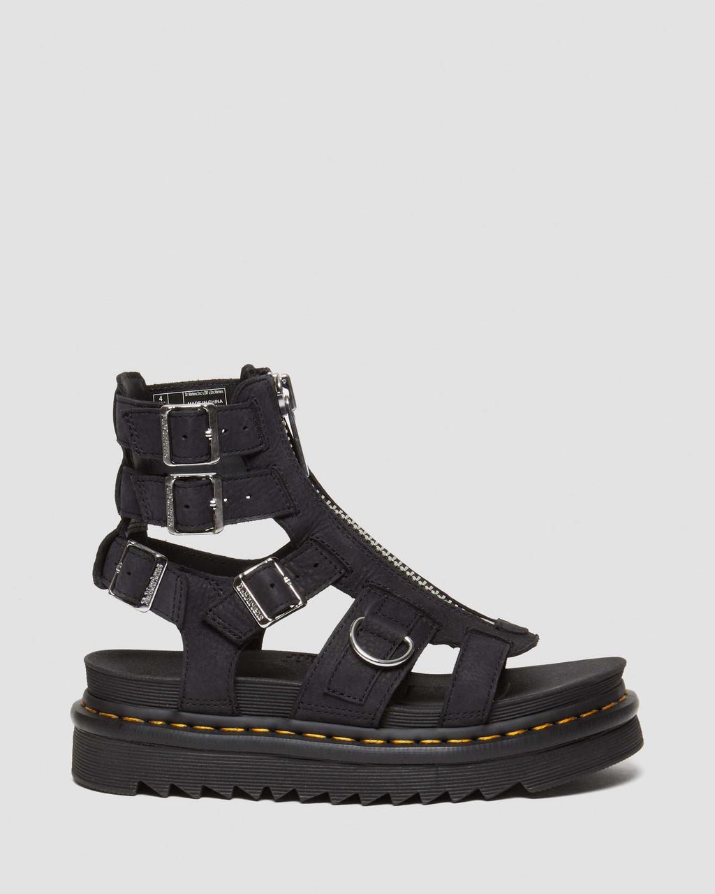 Sandalias Dr Martens Olson Tumbled Nubuck Leather Gladiator Zip Mujer Negros | 25615448