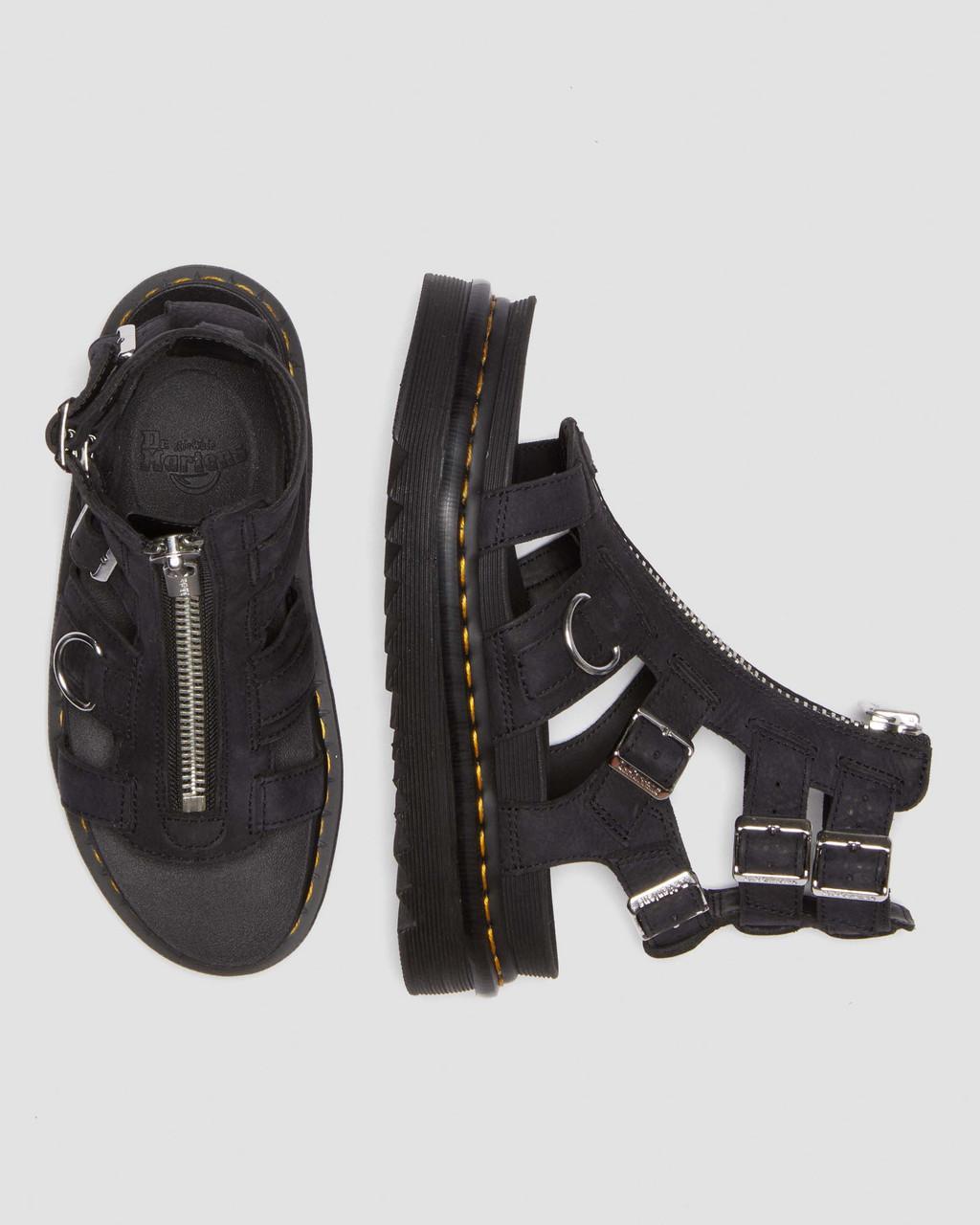Sandalias Dr Martens Olson Tumbled Nubuck Leather Gladiator Zip Mujer Negros | 25615448