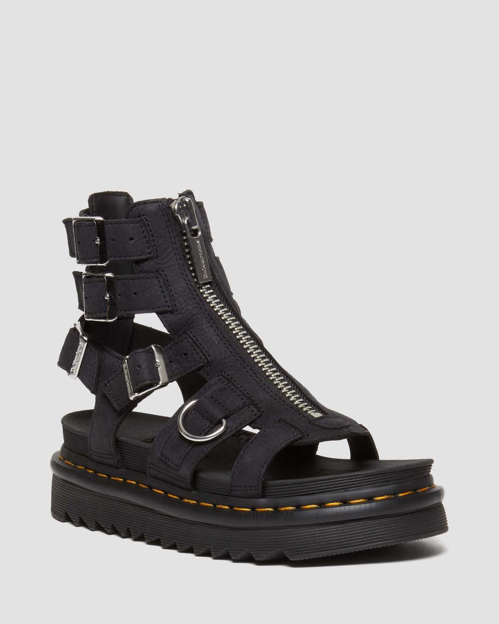 Sandalias Dr Martens Olson Tumbled Nubuck Leather Gladiator Zip Mujer Negros | 25615448