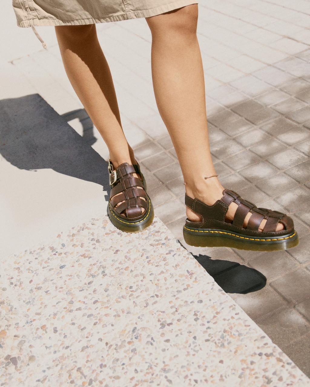 Sandalias Dr Martens Wrenlie Grizzly Leather Fisherman Mujer Marrom | 89094395