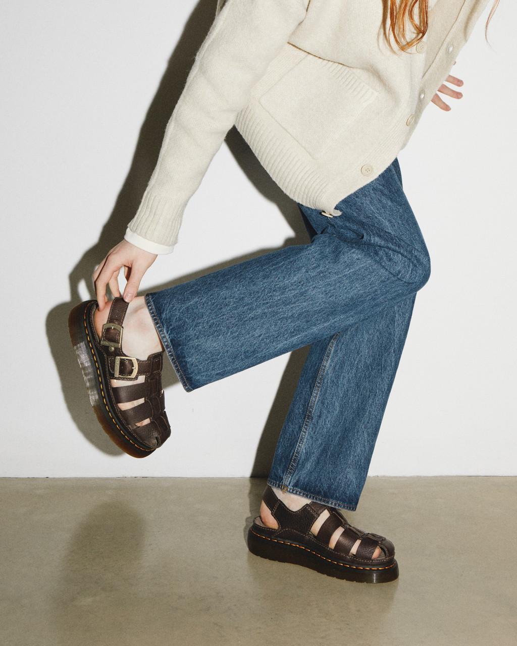 Sandalias Dr Martens Wrenlie Grizzly Leather Fisherman Mujer Marrom | 89094395