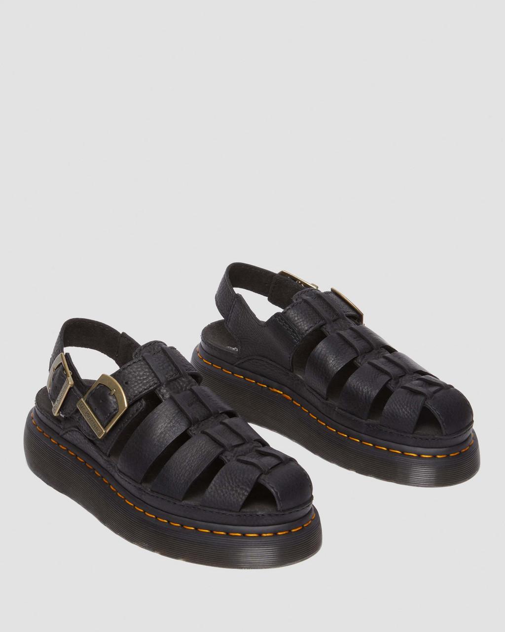 Sandalias Dr Martens Wrenlie Grizzly Leather Fisherman Mujer Negros | 85541993