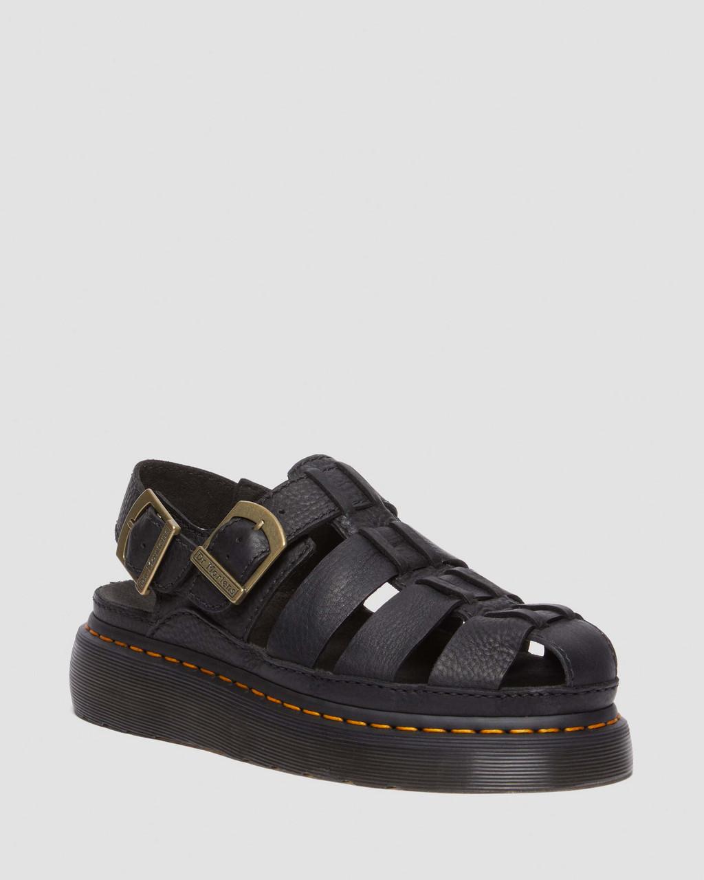 Sandalias Dr Martens Wrenlie Grizzly Leather Fisherman Mujer Negros | 85541993