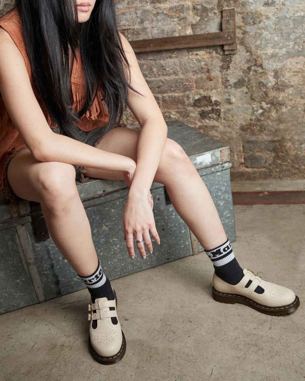 Zapatos Mary Jane Dr Martens 8065 Virginia Leather Mujer Beige | 82426415