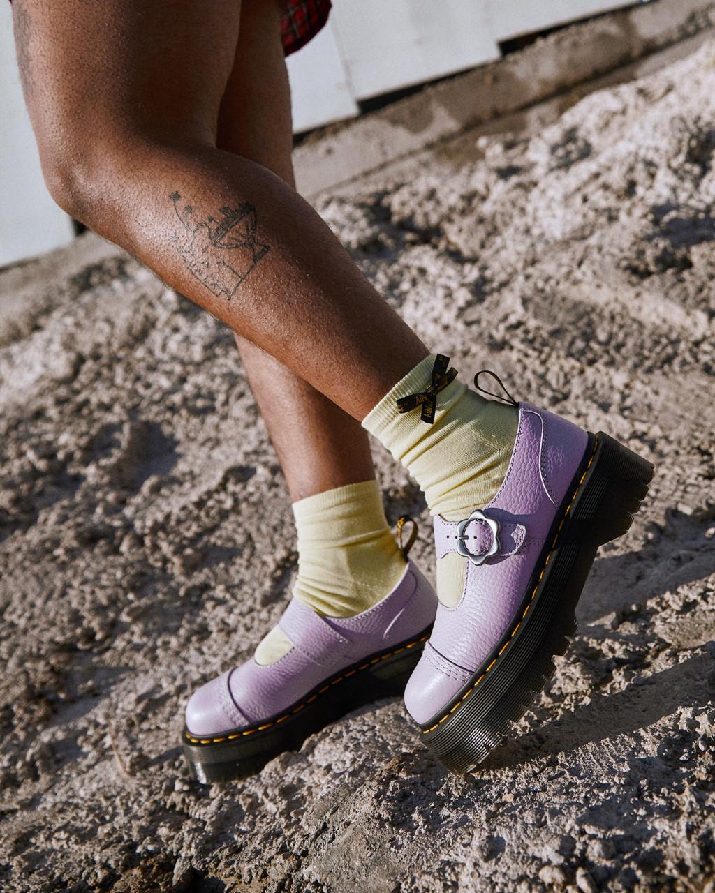 Zapatos Plataforma Dr Martens Addina Flower Buckle Leather Mujer Morados | 23174663